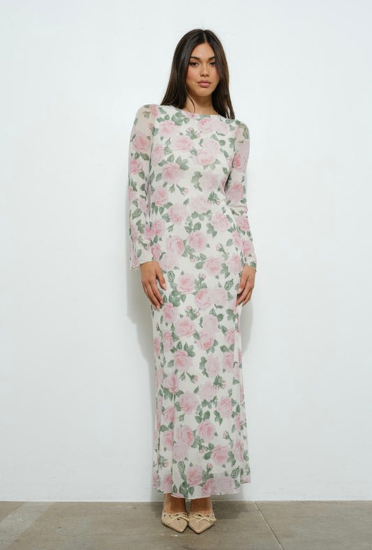 Pink Flower Long Sleeve Dress