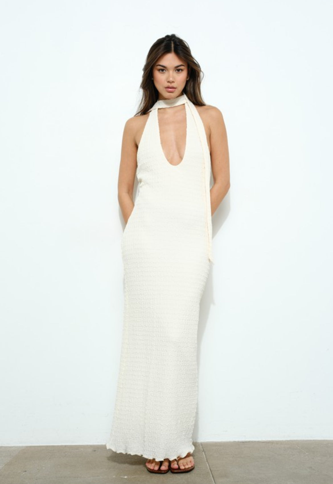 Mock Meck Knit Dress in Cream