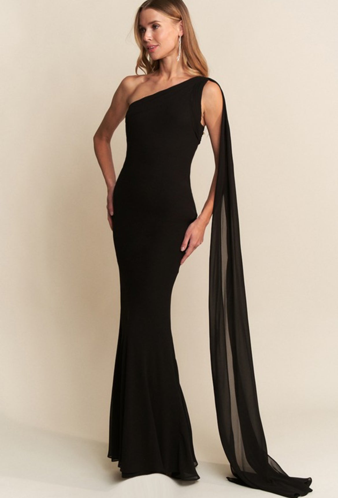 One Shoulder Gown in Black