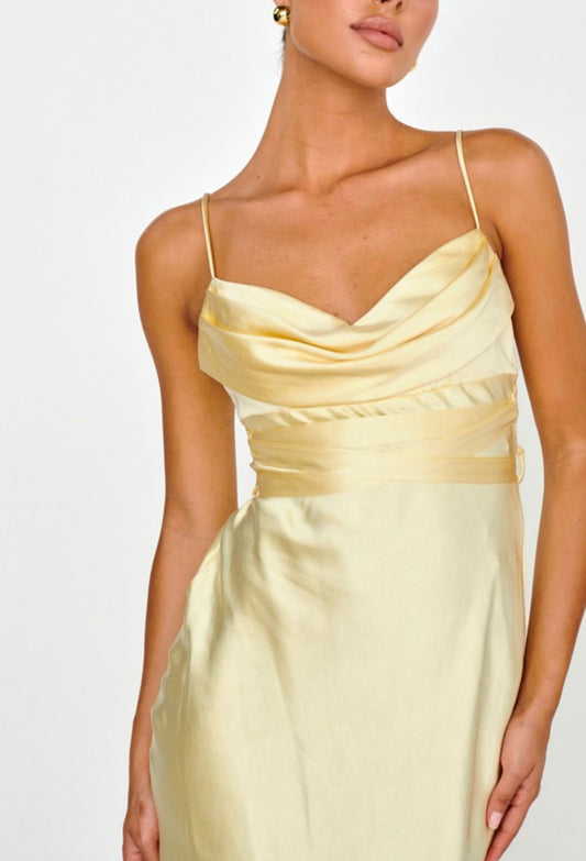 Butter Yellow Satin Maxi Dress