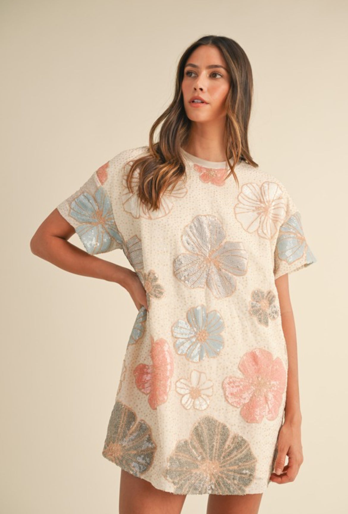 Floral Sequin Mini Dress