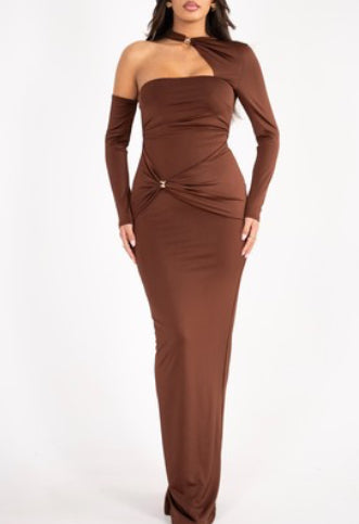 One shoulder Dress in Brown
