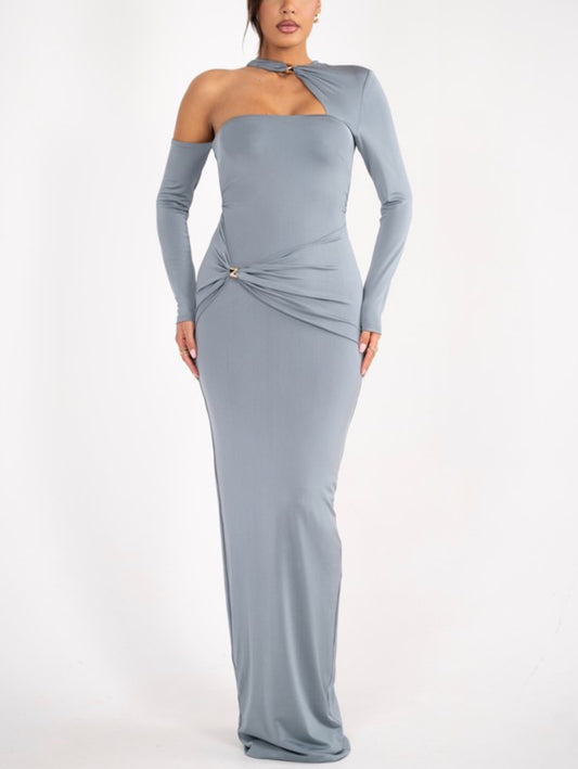 One Shoulder Long Dress in Grey