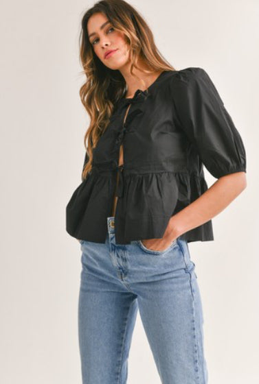 Front bow tie peplum Top