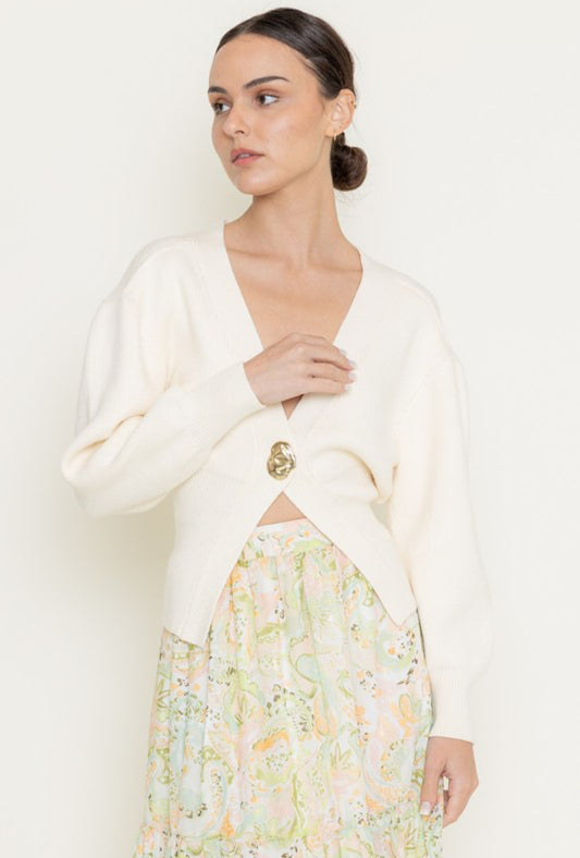Gold Button Sweater in Cream