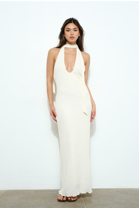 Mock Meck Knit Dress in Cream