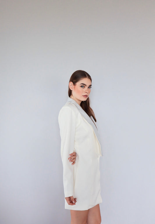 Backless Sequin Blazer in White