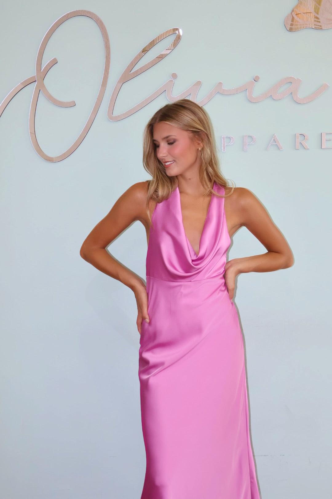 Halter Satin Dress in Pink