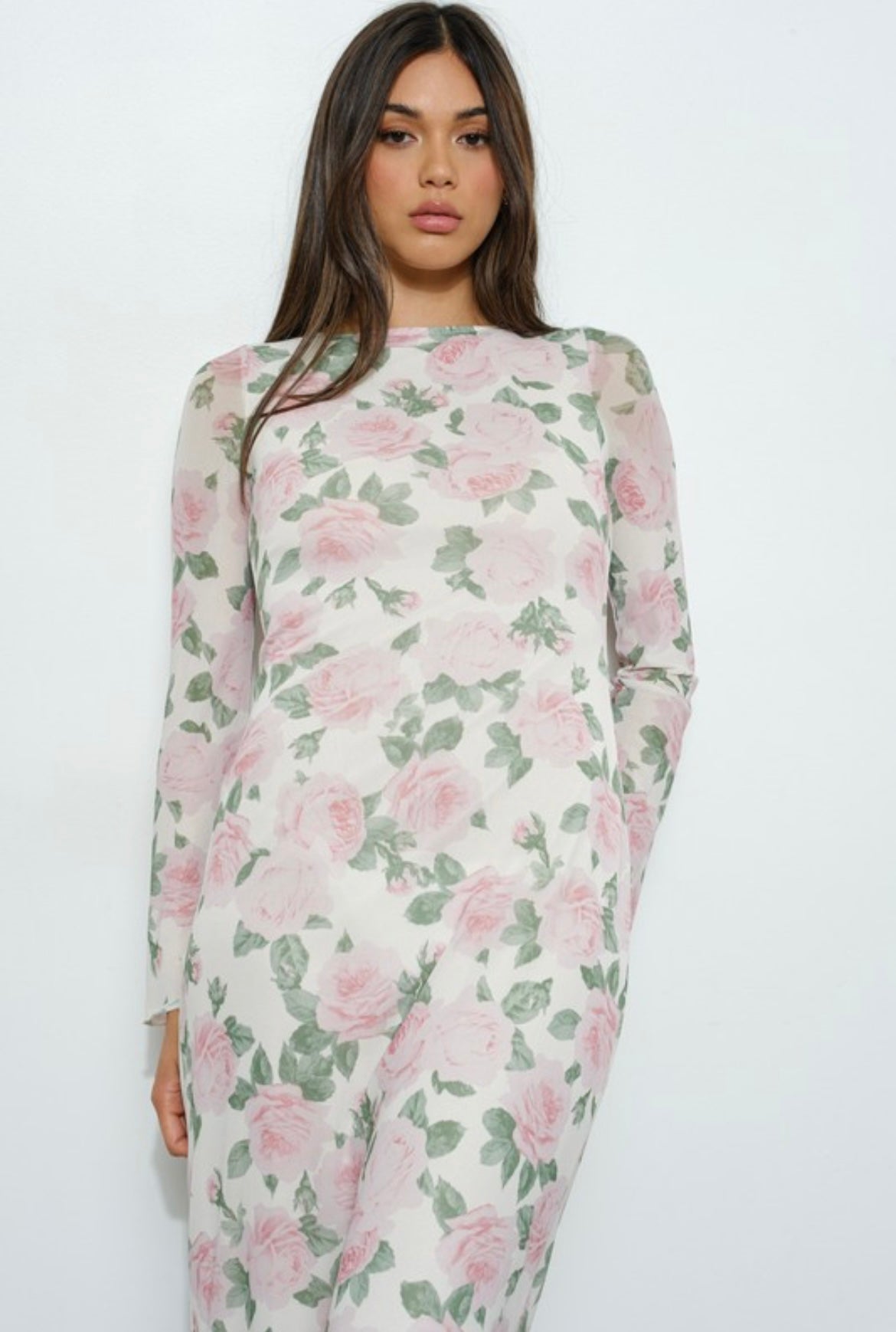 Pink Flower Long Sleeve Dress