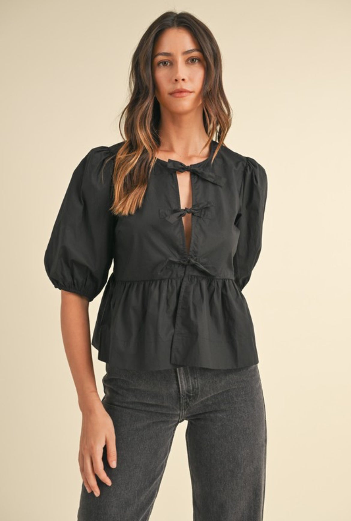 Front bow tie peplum Top