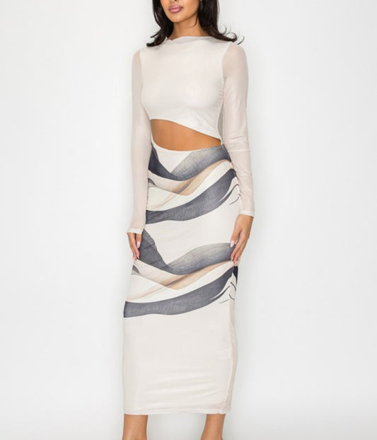 Mesh Cut Out Dress in Cream