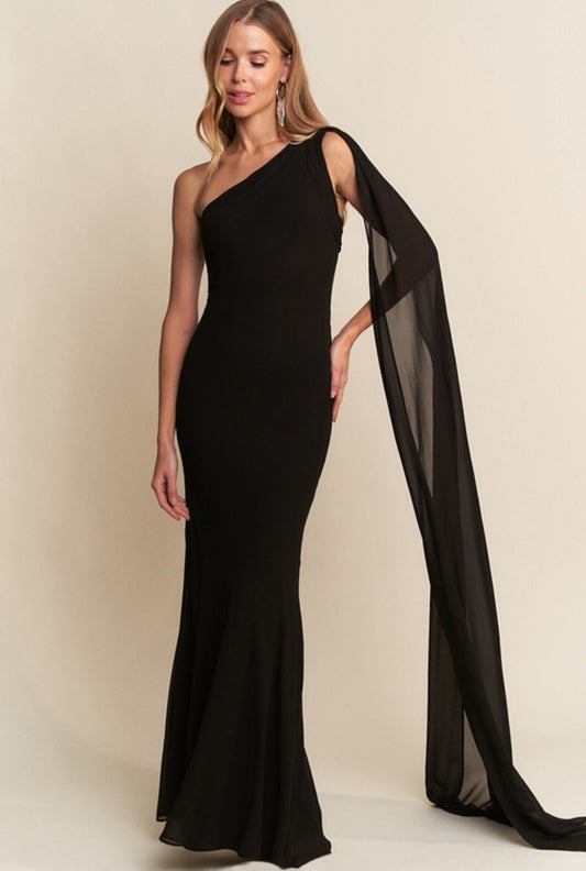One Shoulder Gown in Black