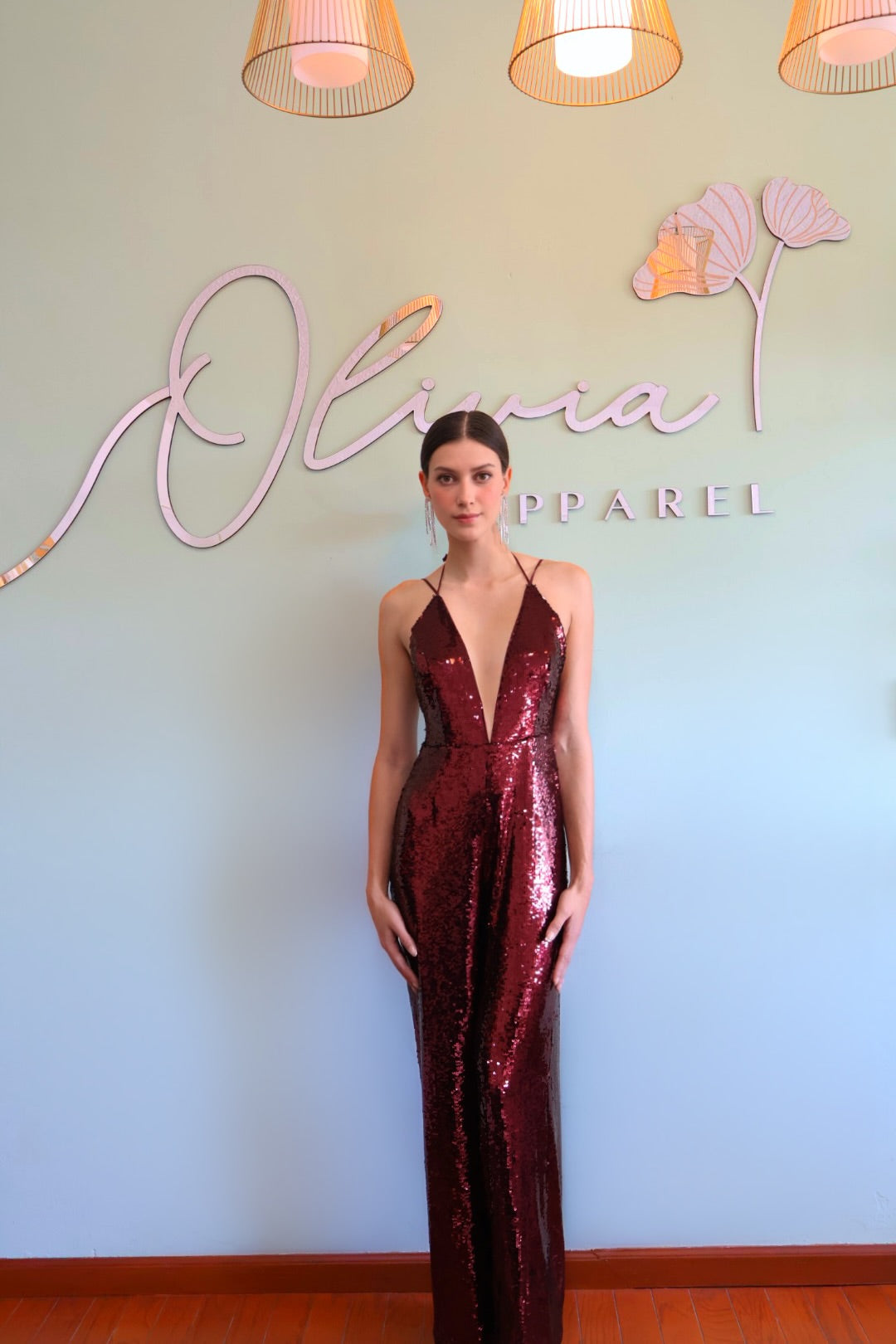Sequin Jumpsuit in Burgundy