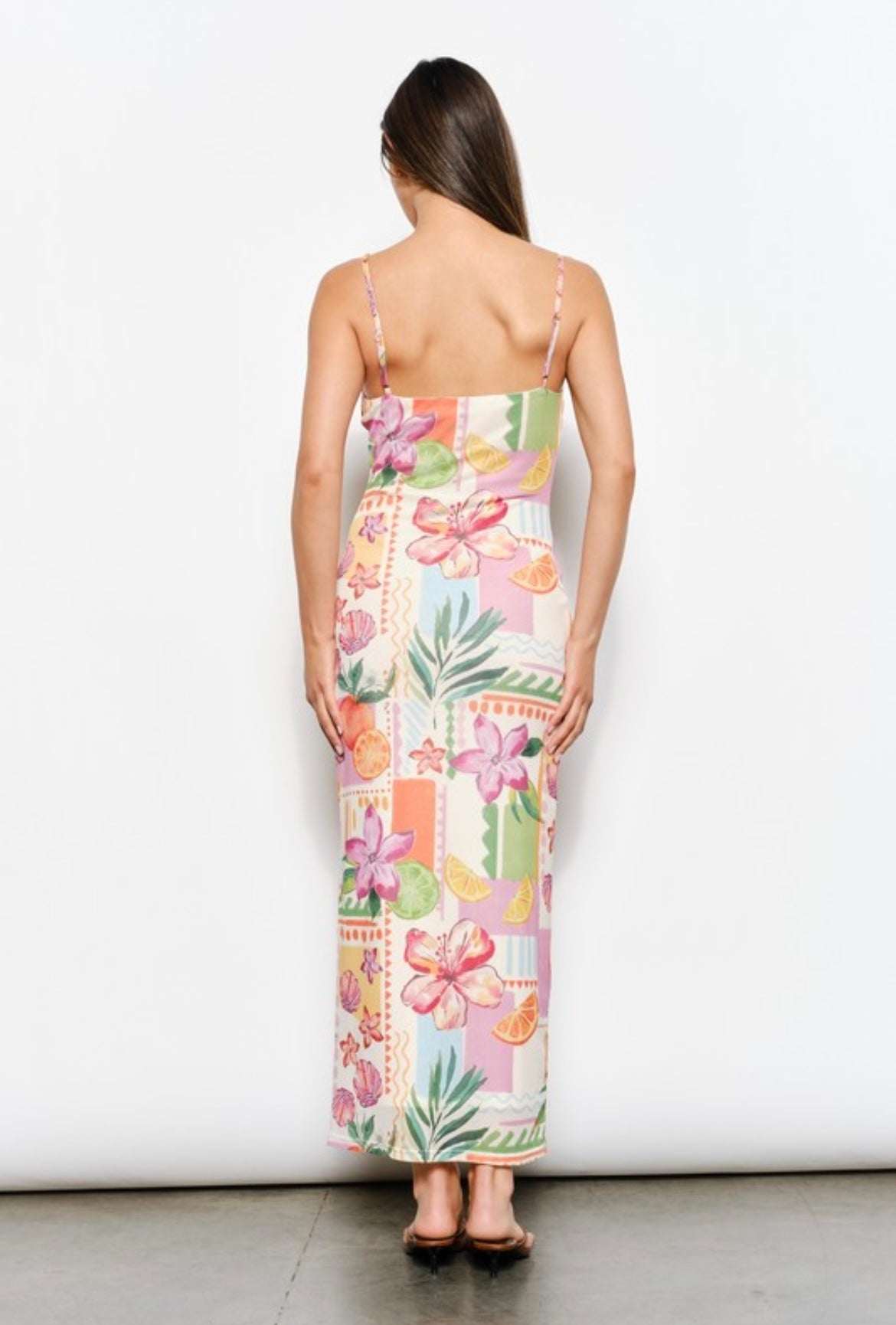 Fruit and Flower Print Mesh Dress