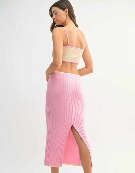 Knit Cut Out Dress in Pink/Beige