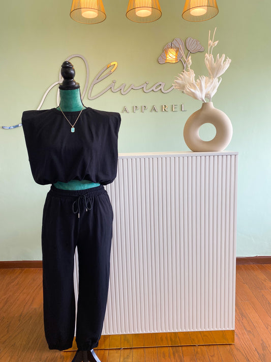 Cropped Top and Joggers Set in Black