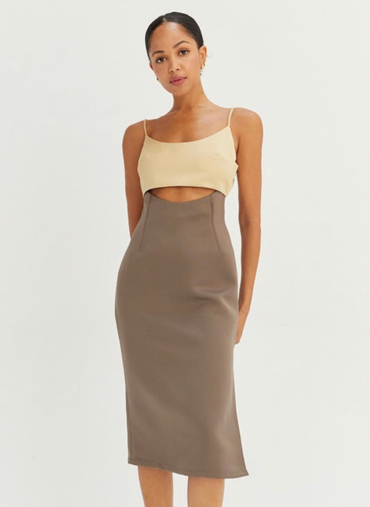 Colorblock Cut Out Midi Dress