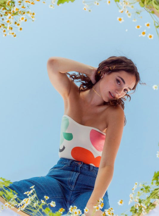 Cream-Multicolor Strapless Body