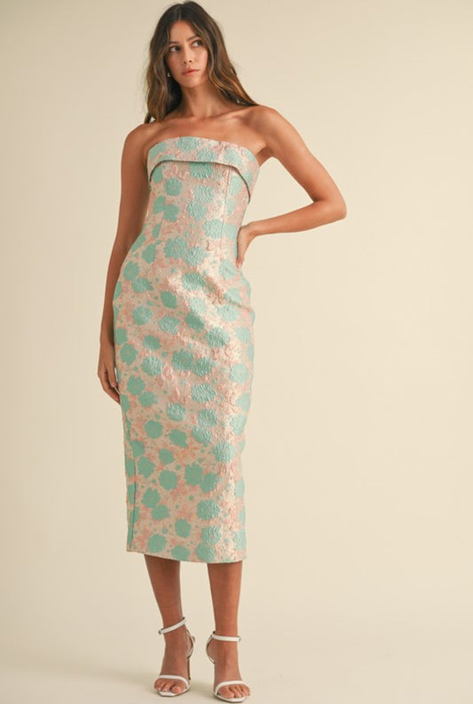 Floral Jaquard Strapless Dress