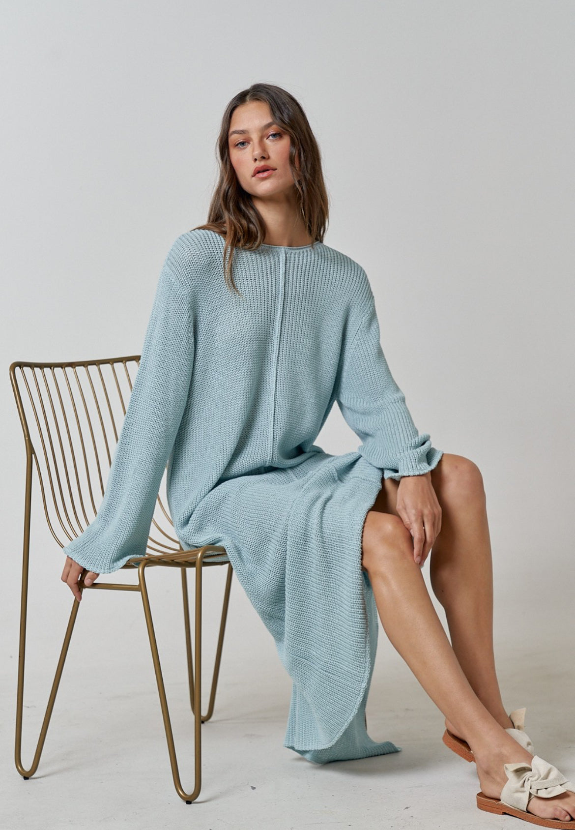 Flowy Knit Dress in Light Blue