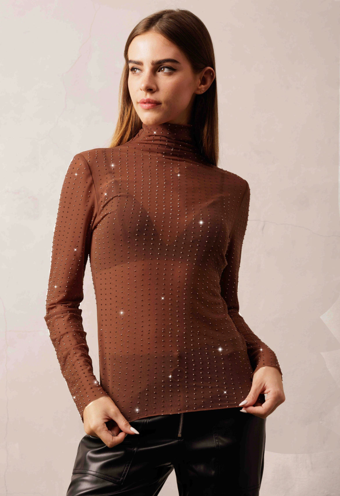 Rhinestone Top in Mocha