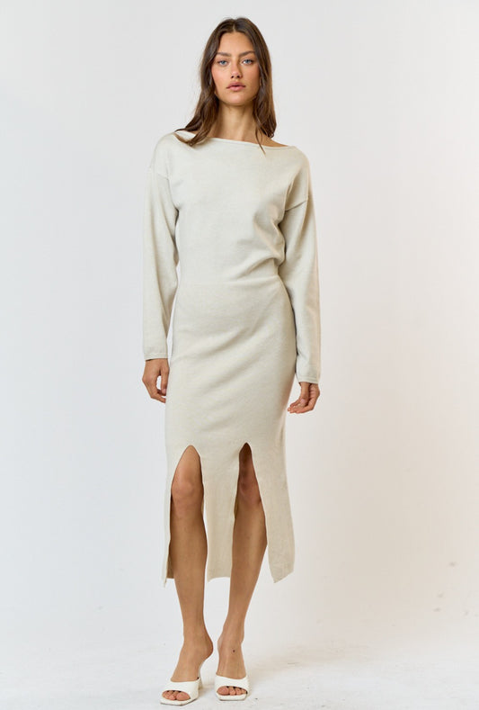 Bottom Slit Knit Dress in Cream