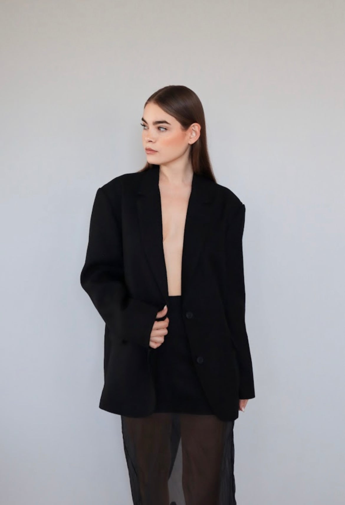 Oversized Blazer and Skirt Set in Black