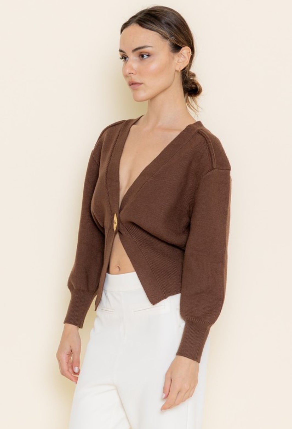 Gold Button Sweater in Brown