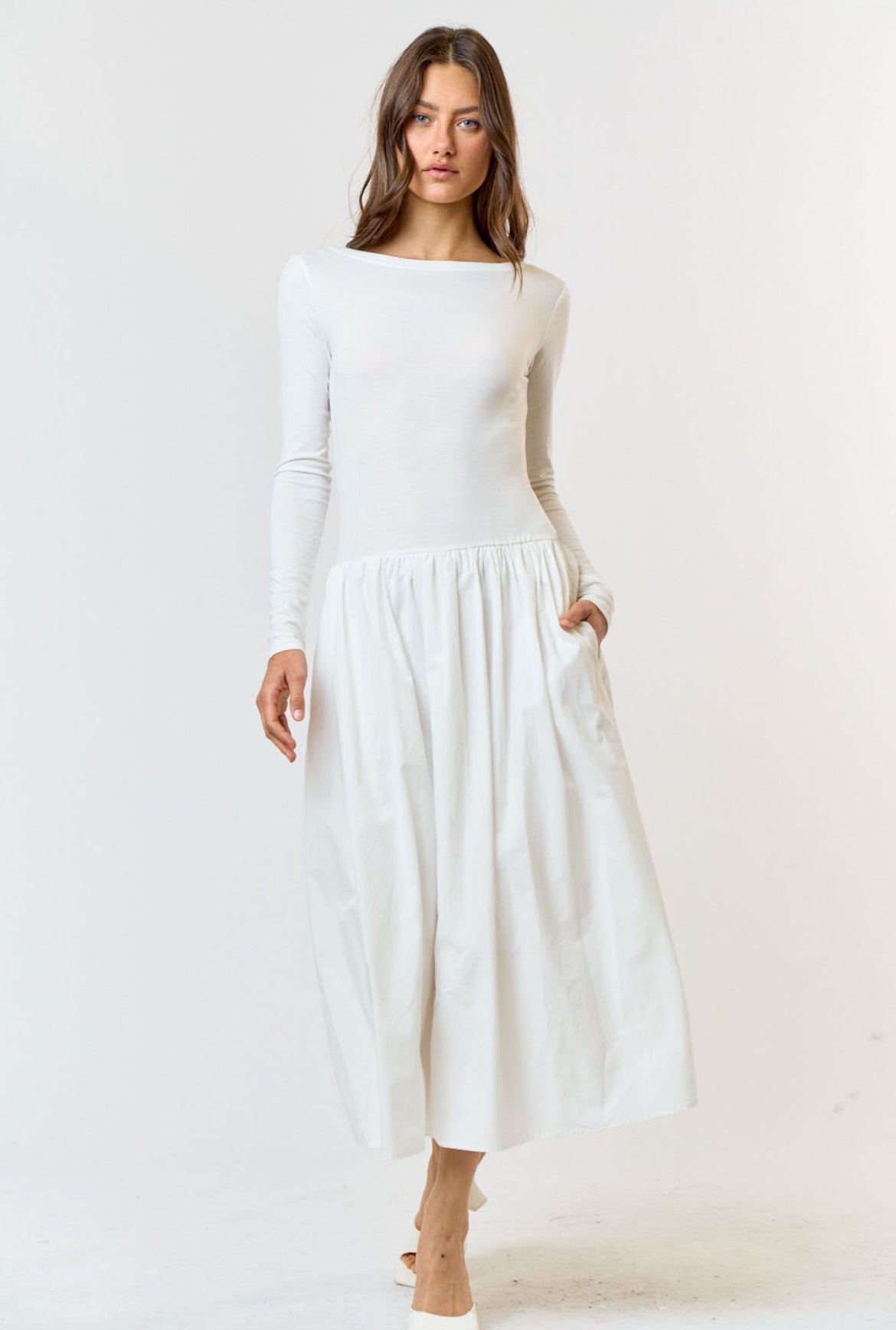 White Long Sleeve Maxi Dress