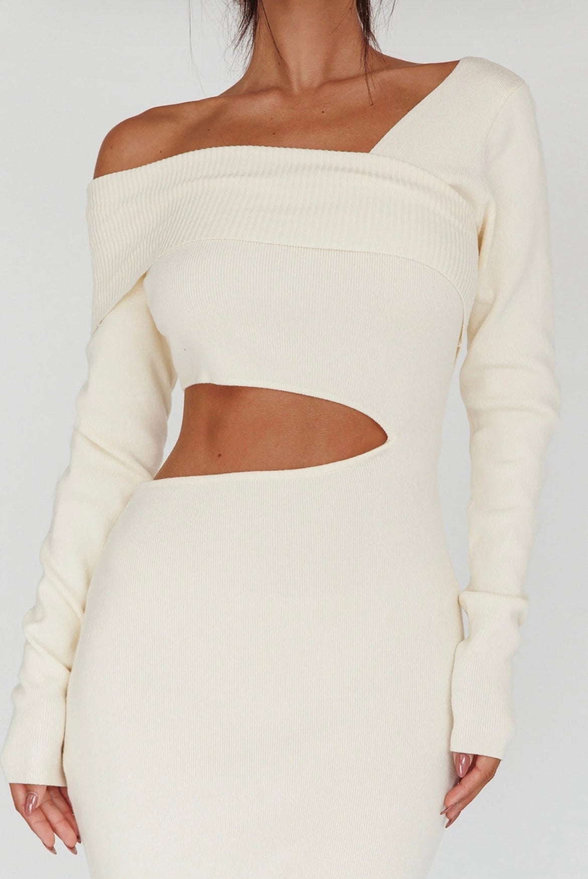 Cut Out Knit Dress in Cream