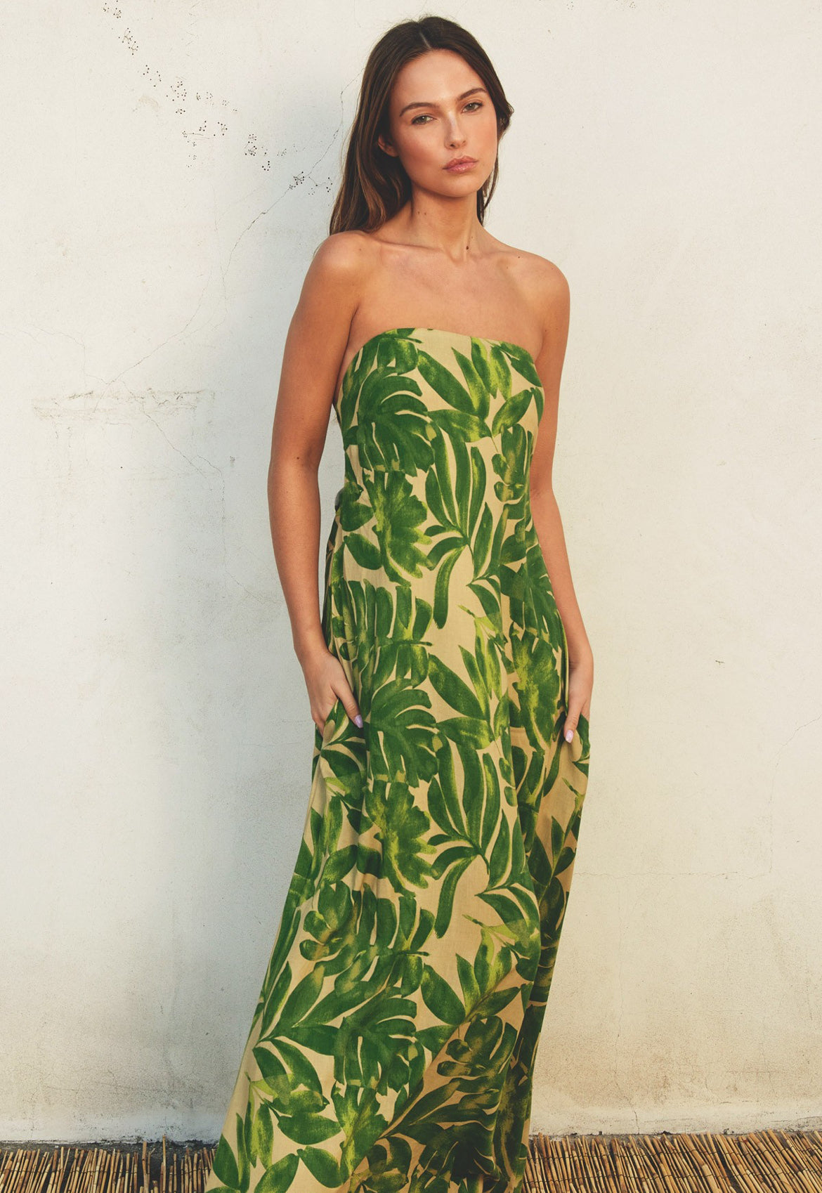 Strapless Maxi Dress Summer Print