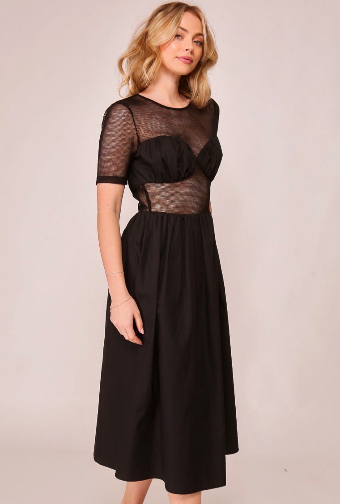 See Through Midi Black Dress