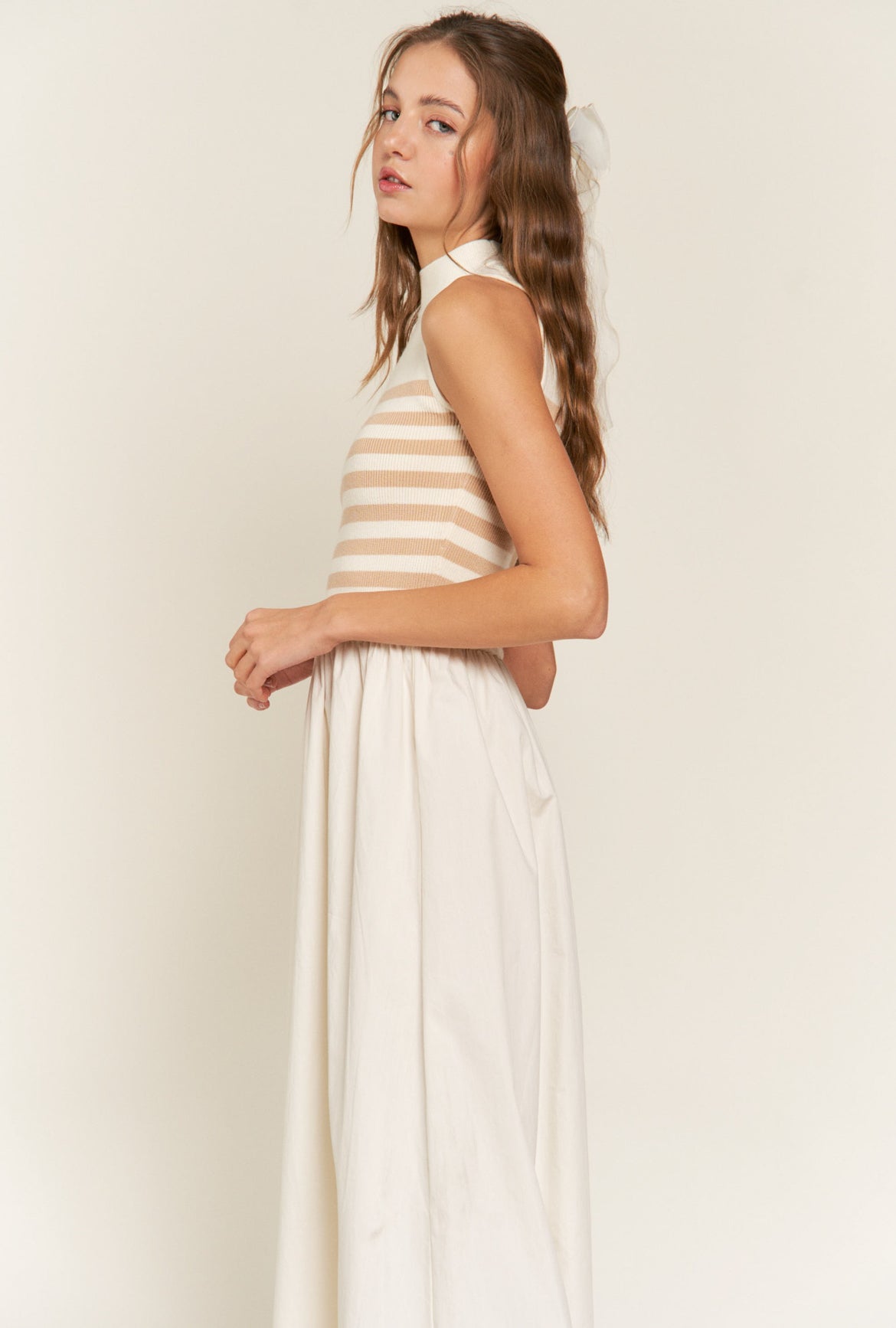 Stripe Knit Dress in beige/white