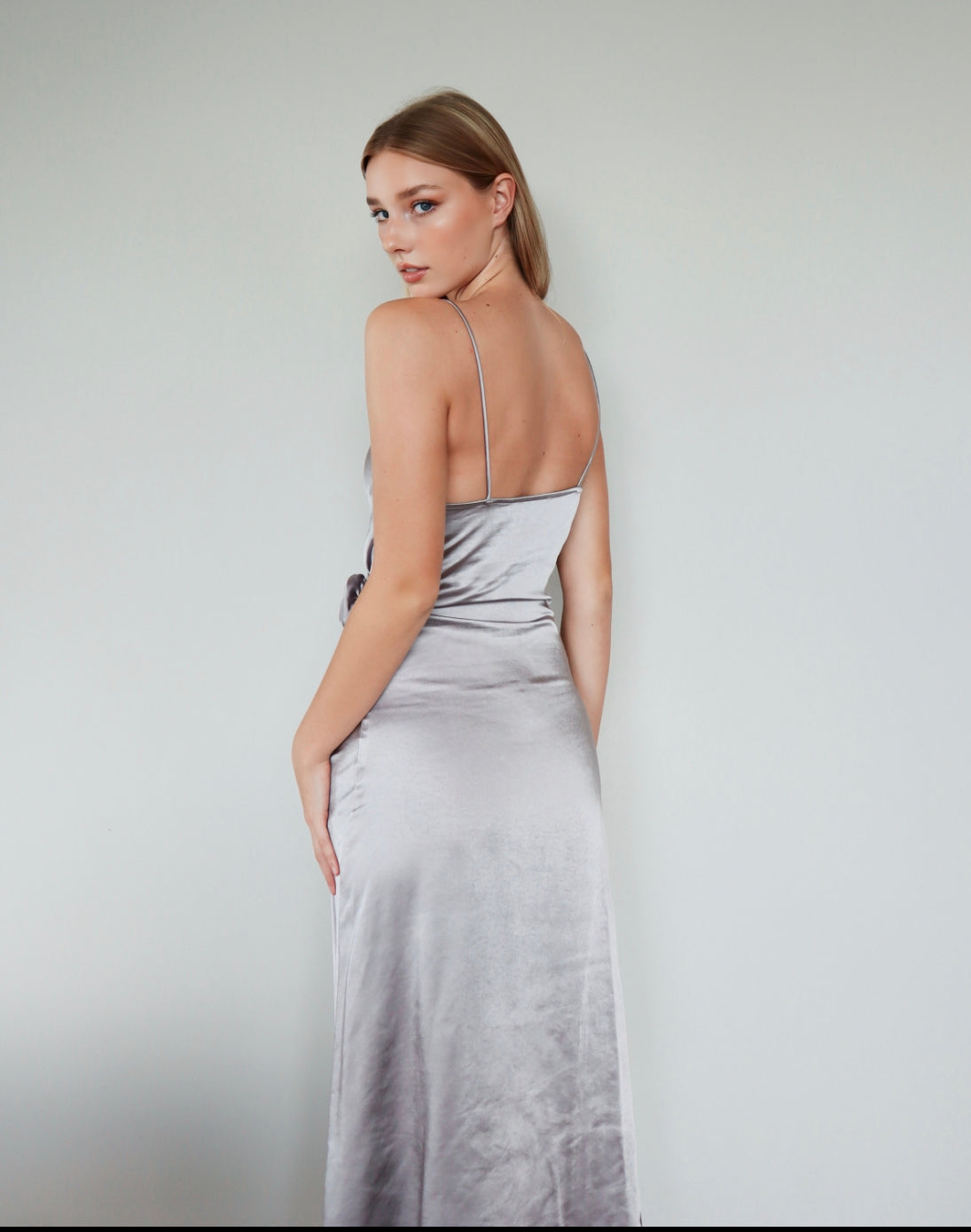 Rose Wrapped Dress in Gray