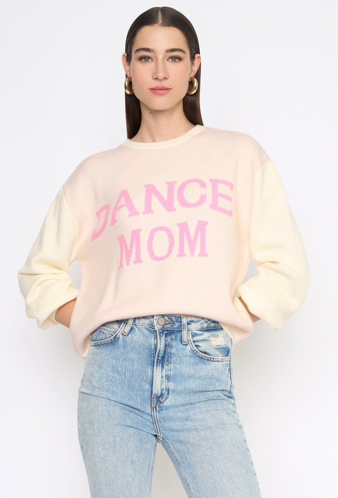 Dance Mom Sweater in Cream/Pink