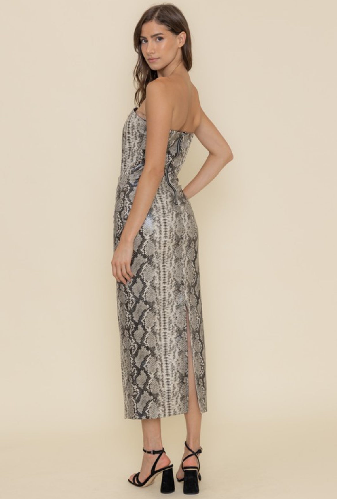 Snake Print Strapless Dress