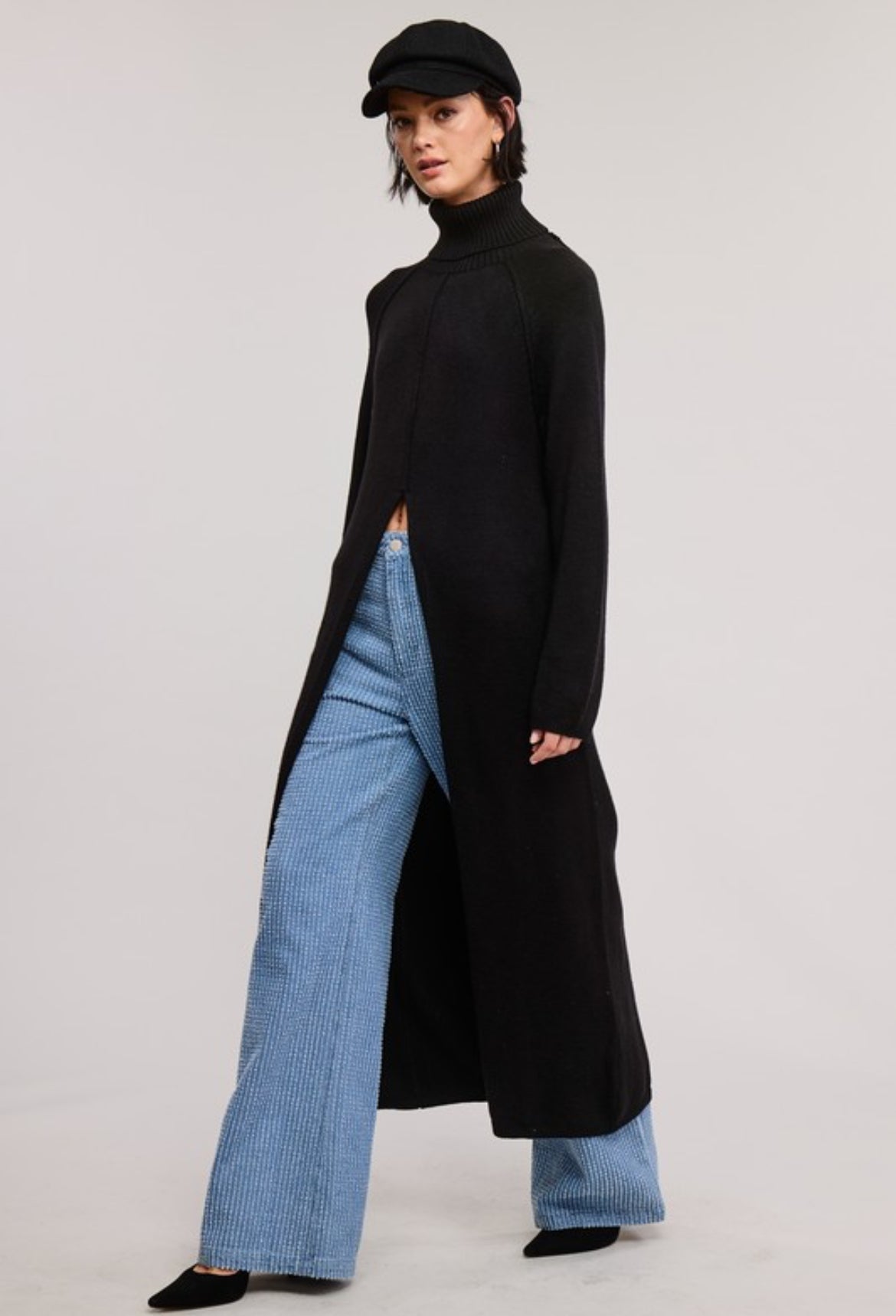 Turtleneck Long Sweater in Black