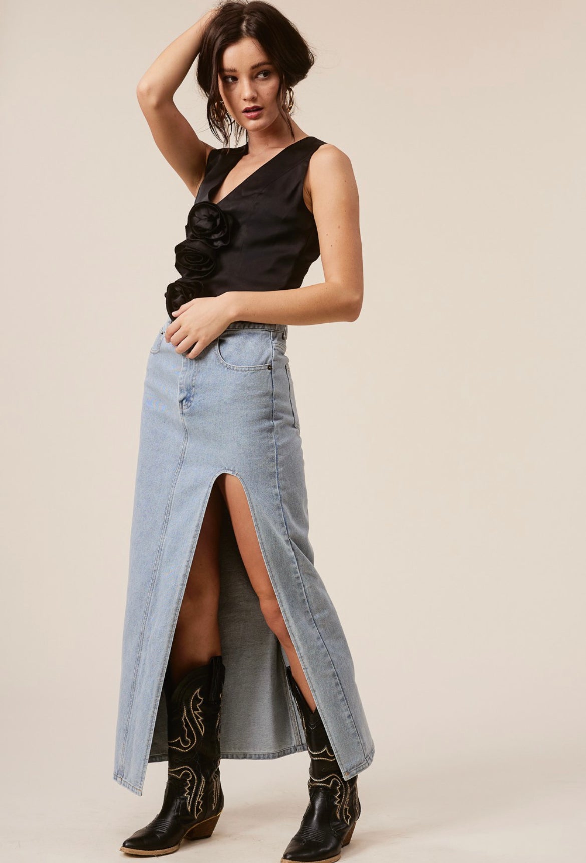 Open Side Denim Skirt