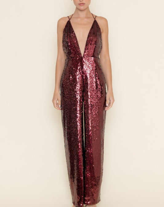 Sequin Jumpsuit in Burgundy