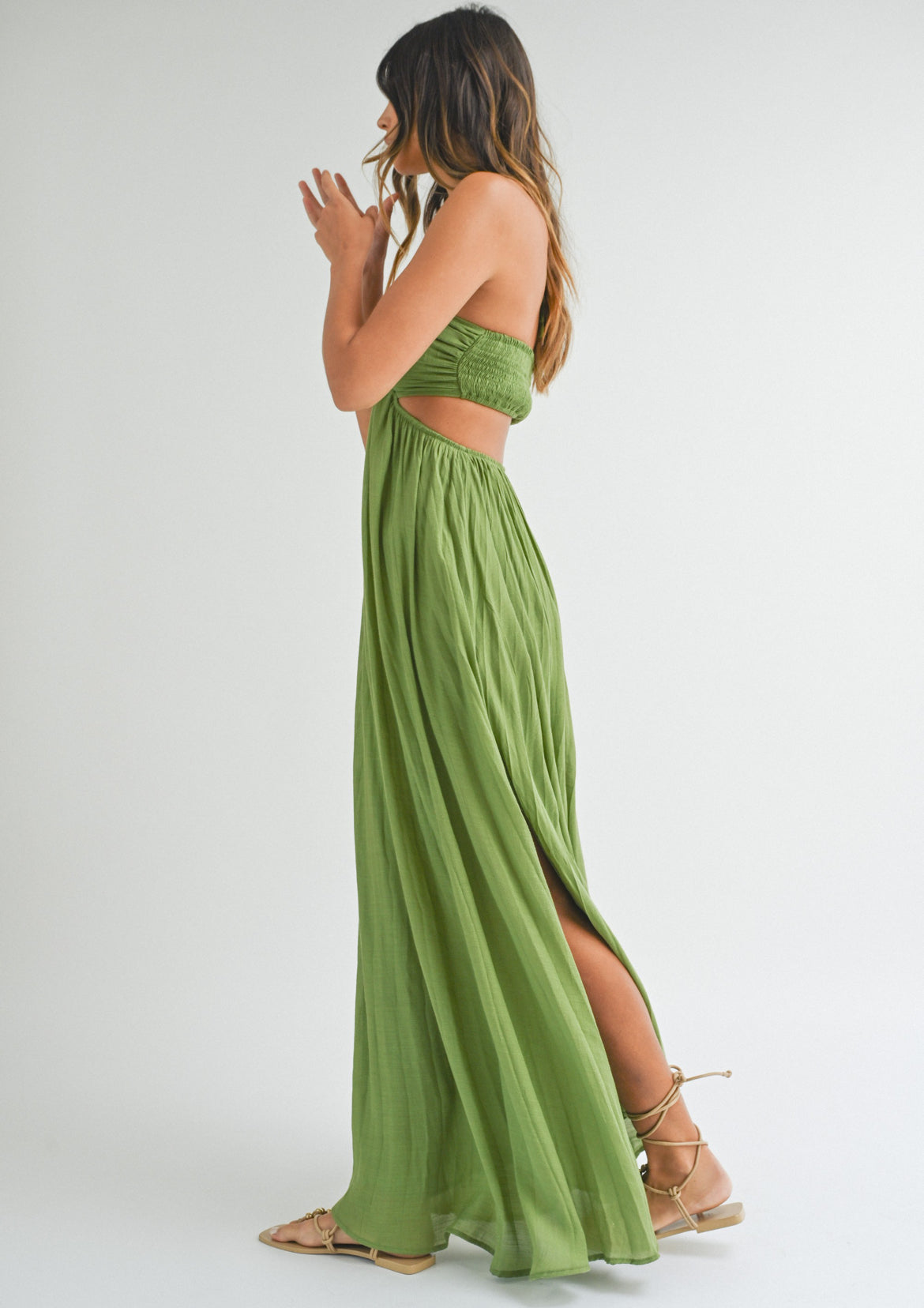 Halter Neck Cut Out Dress in Green