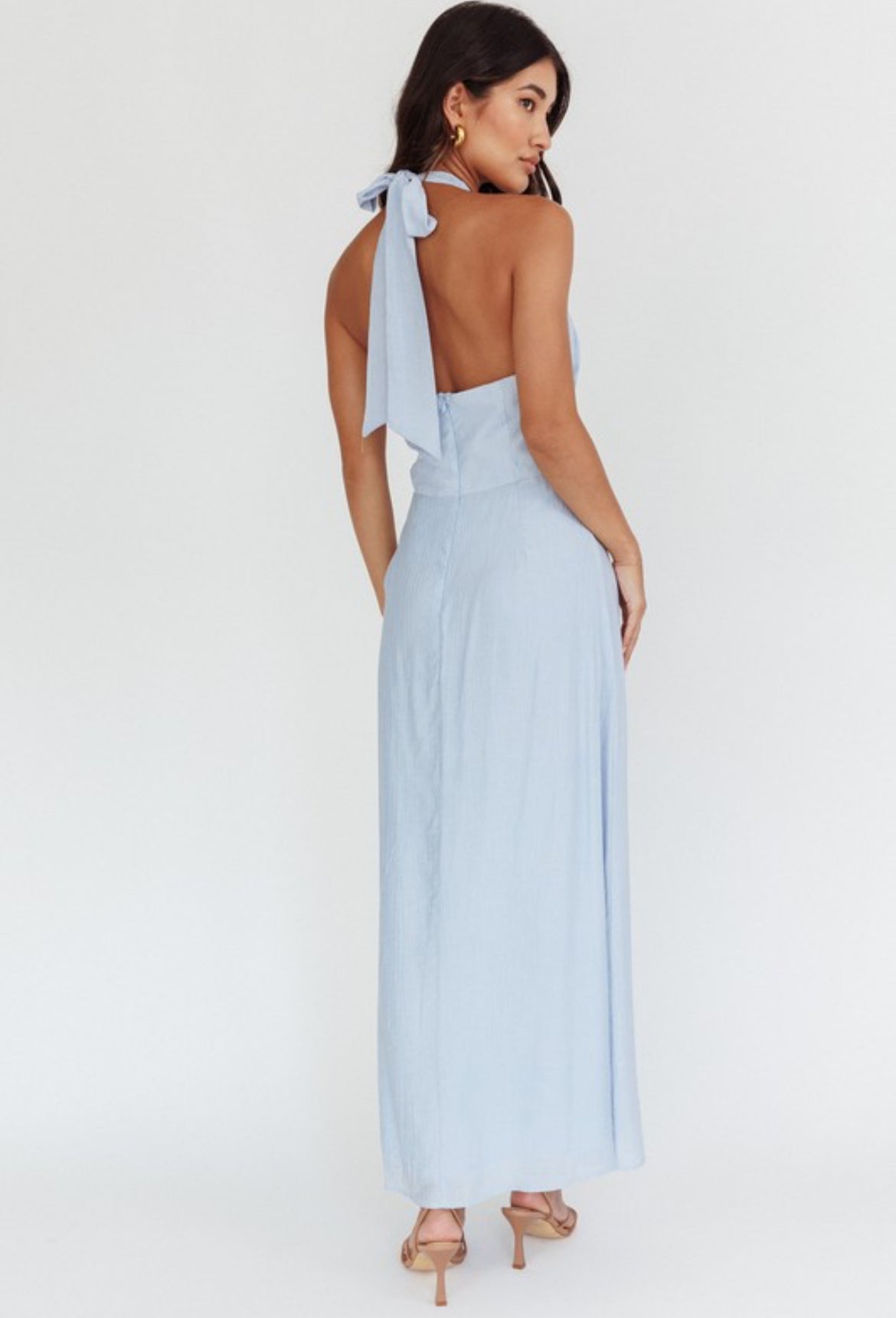 Halter Neck Maxi Dress in Light Blue