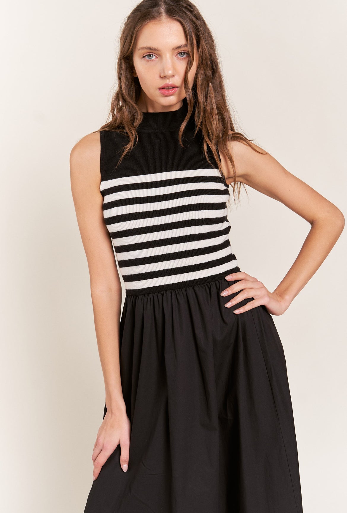 Striped Knit Dress in Black