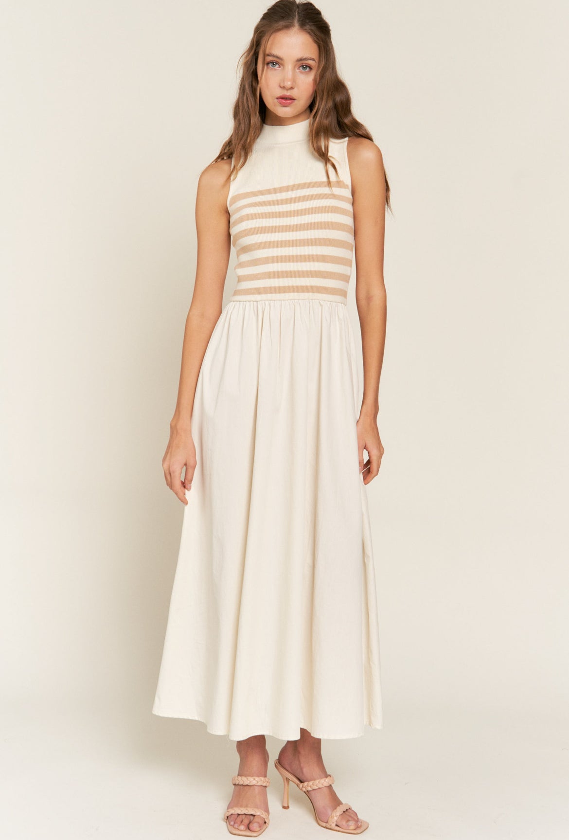 Stripe Knit Dress in beige/white