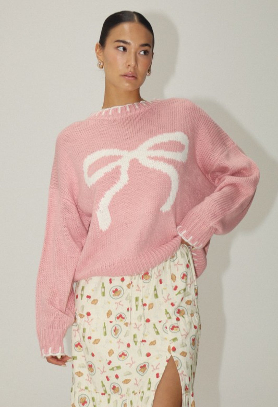 Ribbon Sweater in Pink