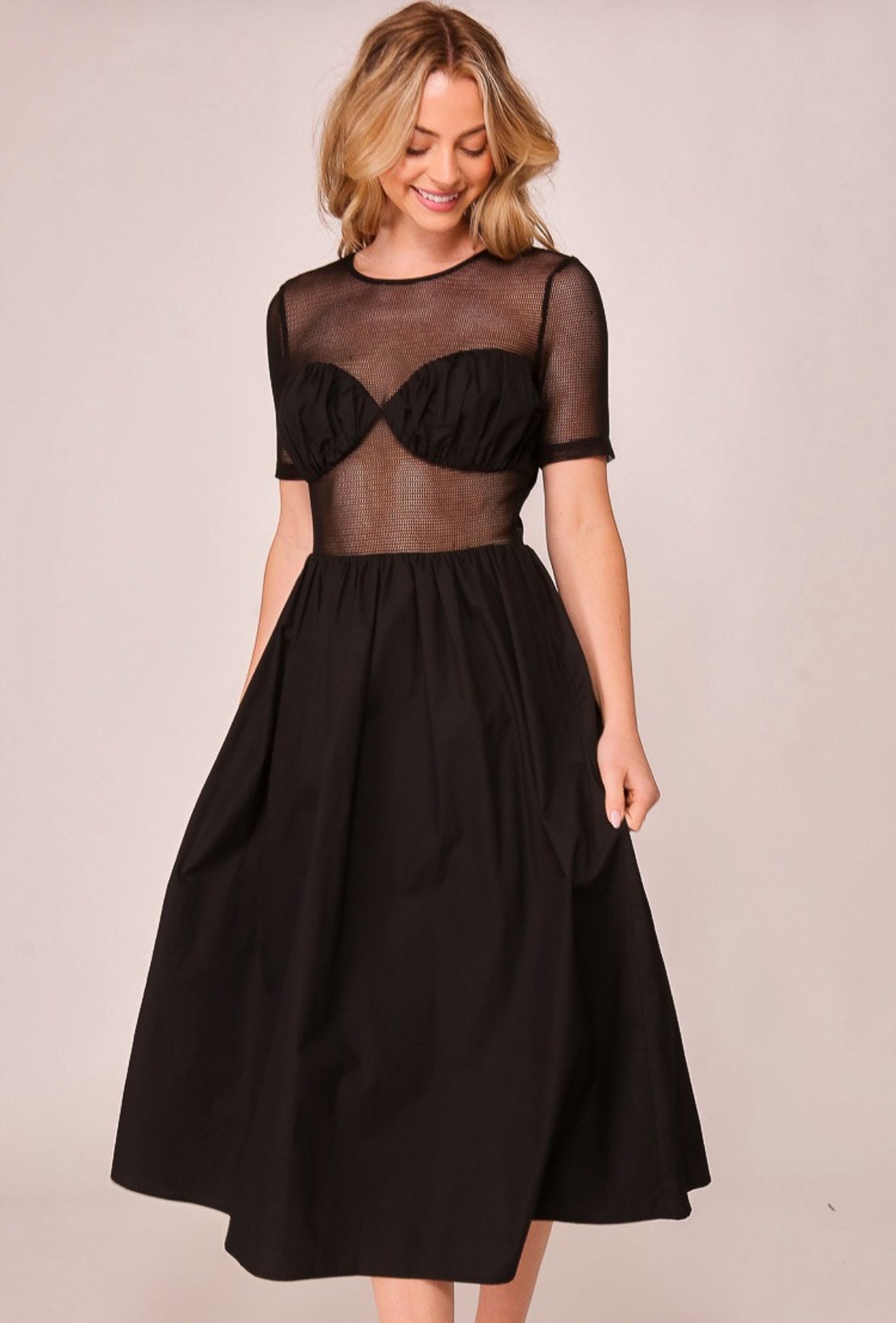 See Through Midi Black Dress