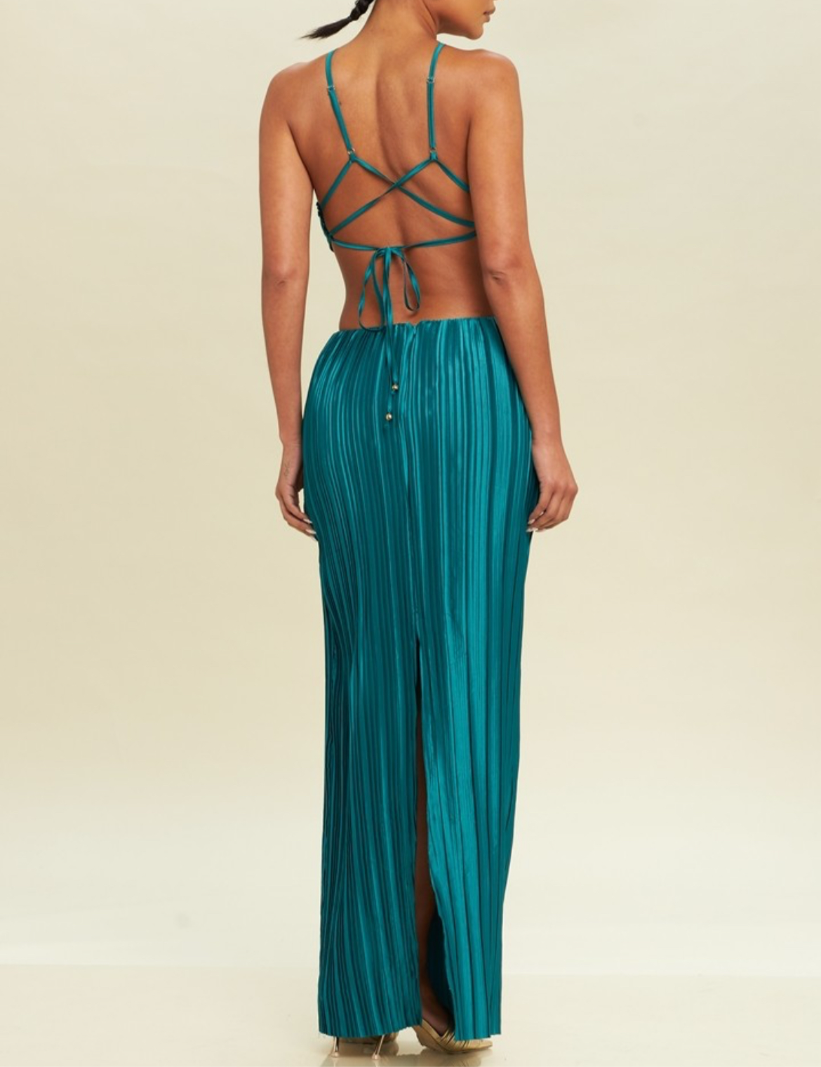 Pleated Dress Golden Detail in Teal