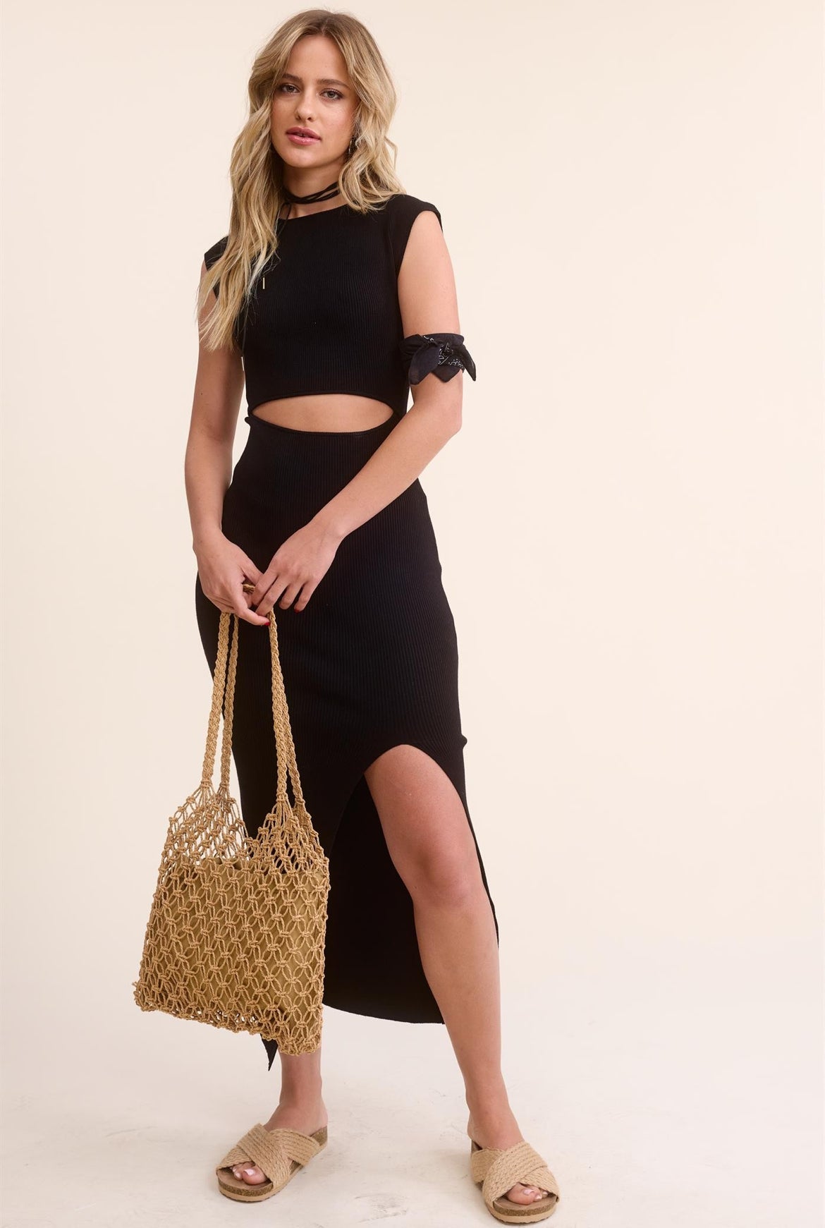 Cut out Knit Dress in Black