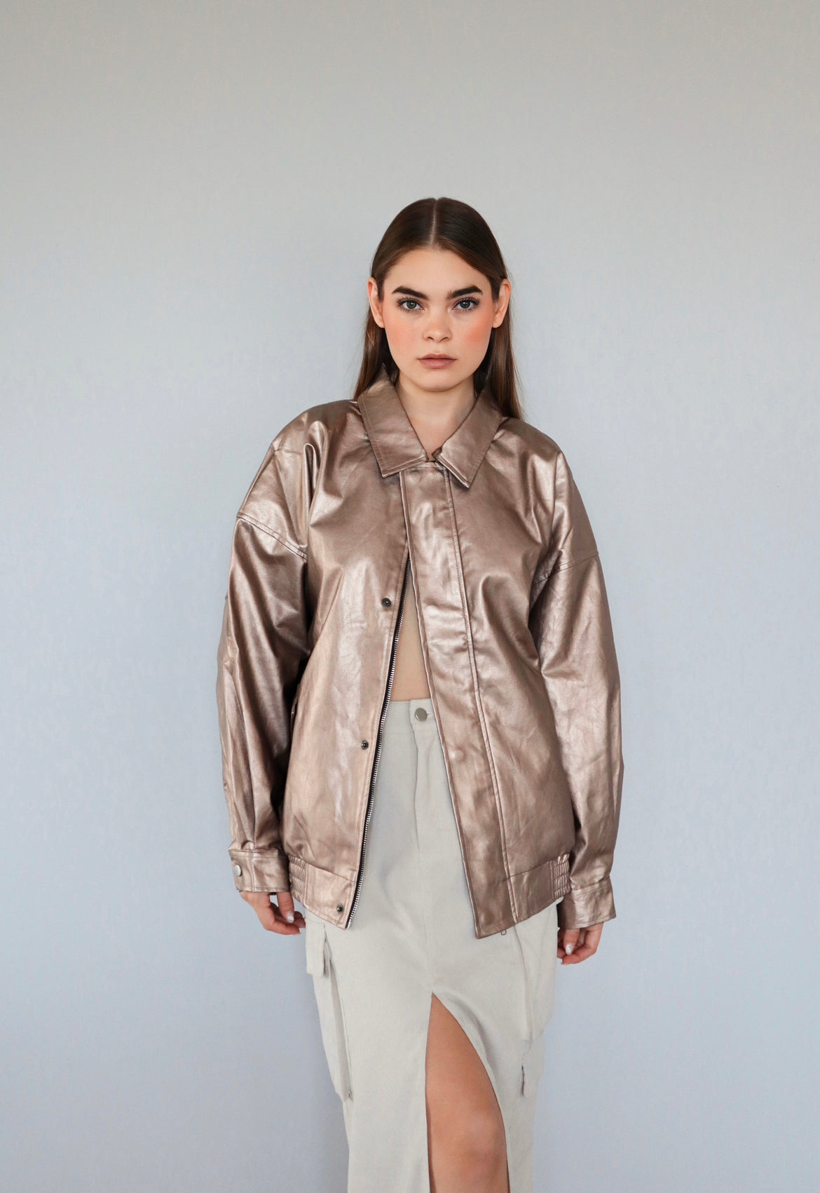 Oversized Metallic Bomber Jacket