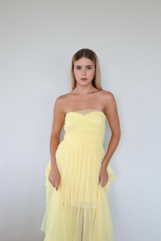 Strapless Mesh Maxi Dress in Yellow