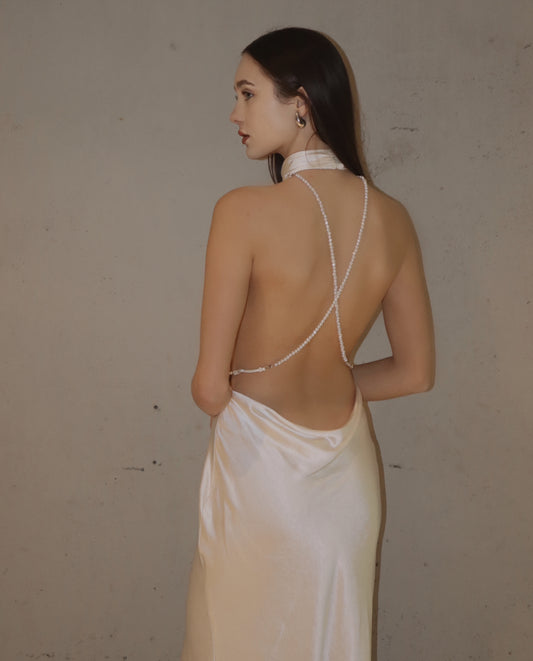 Pearl Strap Backless Dress in White